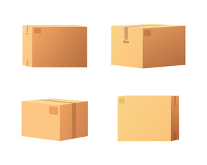 Closed Parcel Icons from Side, Back and Front view