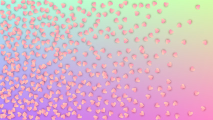 Wedding Background. Many Random Falling Pink Hearts on Hologram Backdrop. Card Template. Heart Confetti Pattern. Vector Wedding Background.