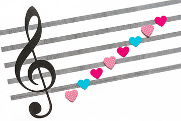 notes of the heart on the stave and the treble clef, the idea of valentine's day, love, music,...