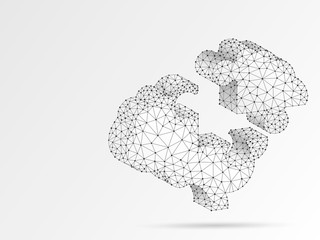 Human Brain Jigsaw Puzzle. Origami style low poly Science, artificial intellect concept. Abstract autism or Down Syndrome in form of puzzle. Polygonal connection wireframe. Raster white illustration
