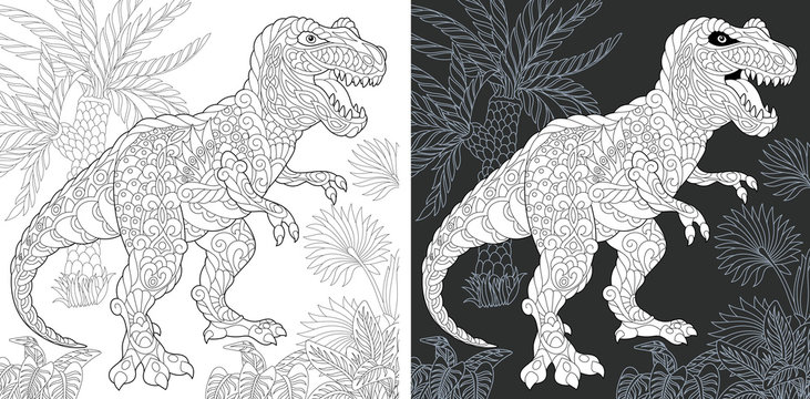 Coloring pages with Tyrannosaurus rex dinosaur