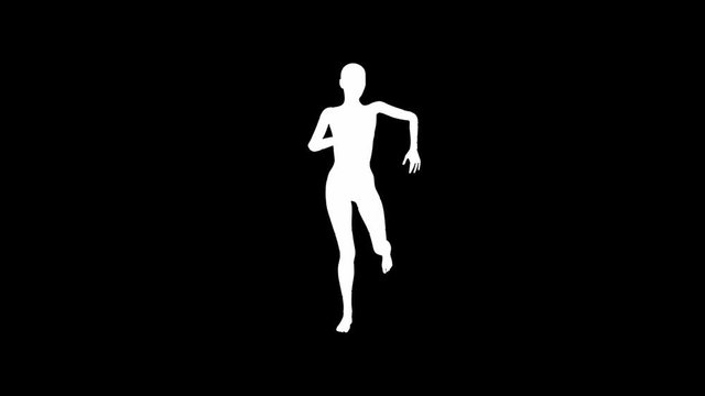 Looping animated 3D dancing female on a masked black background.