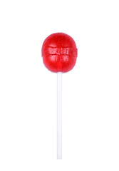 Red round lolipop isolated on white. Sweet candy
