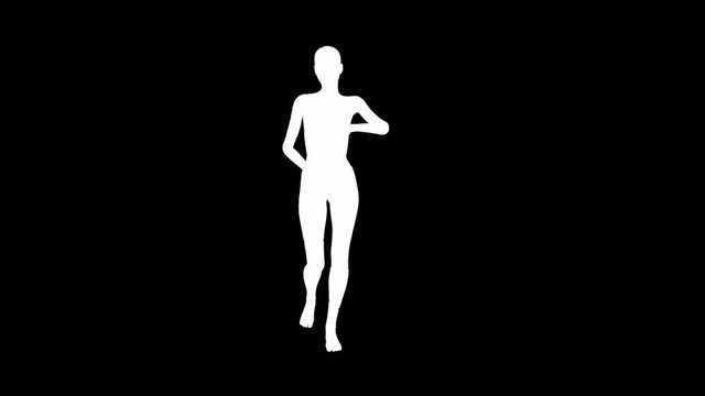 Looping animated 3D dancing female on a masked black background.