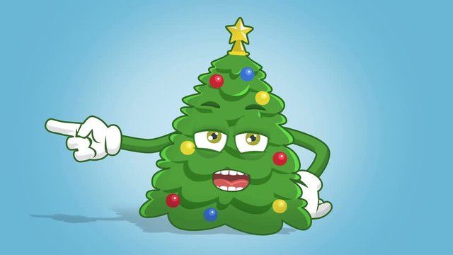 Cartoon Christmas Tree Left Pointer Grumble Speak with Face Animation Alpha Matte