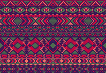 Ikat pattern tribal ethnic motifs geometric seamless vector background. Graphic indonesian tribal motifs clothing fabric textile print traditional design with triangle and rhombus shapes.