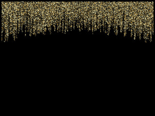 Garland lights gold glitter hanging vertical lines vector holiday background.