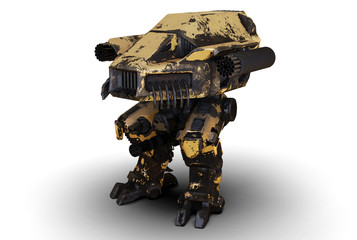 3D Illustration Of A Futuristic Rusted Armored Mech Vehicle