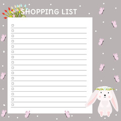 Template in Scandinavian style. Shopping list template . Hand-drawn. For printing on paper. To do list.