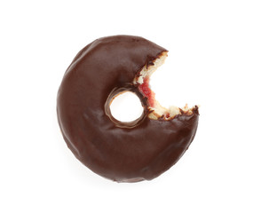 Sweet bitten donut on white background
