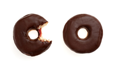 Sweet tasty donuts on white background