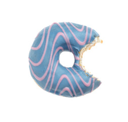 Sweet bitten donut on white background