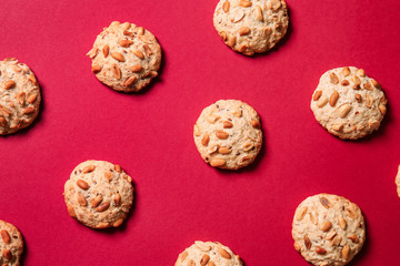 Tasty cookies on color background