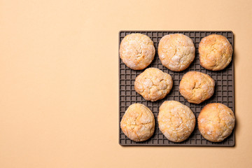 Tasty cookies on color background