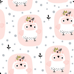 Seamless background with cartoon owl