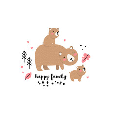 Child illustration with cute bears family