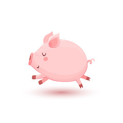 Vector illustration with little running pig