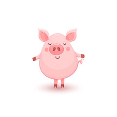 Illustration with cute standing pink pig
