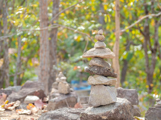 Fototapeta na wymiar Pebble stack on the mountain with copy space and beautiful. Concentration and relaxation concept.