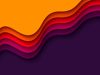 3d paper cut style background. Shapes with shadow in orange, red, purple and violet colors. Layered effect, carving art. Design for business presentation, posters, flyers, prints. Vector