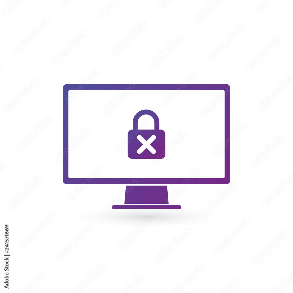 Poster security computer lock with cross icon, password protected data concept. vector illustration isolate