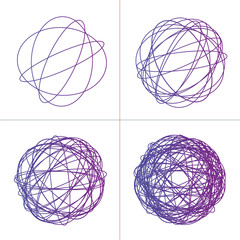 Tangled circle clew set, Colored intricate texture. Chaotic colorful tangled circles. Chaos stripes. Vector Illustration isolated on white background.