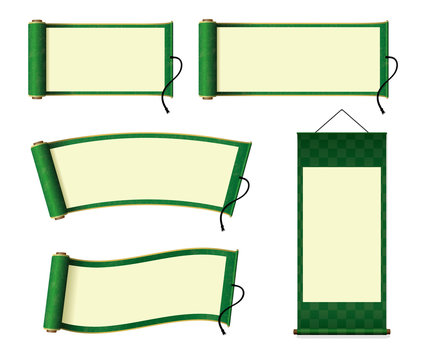 Japanese scroll paper / hanging scroll illustration set (green) 