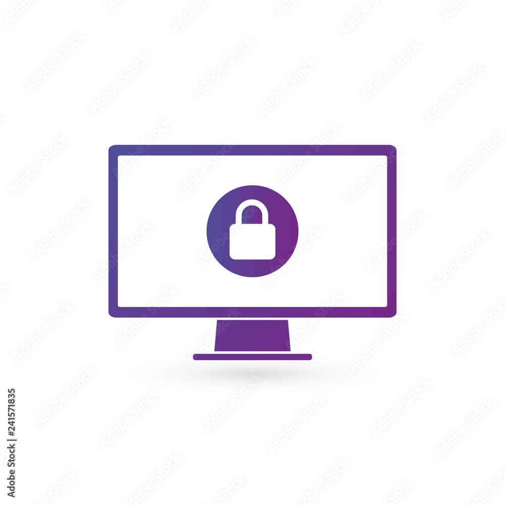 Poster security computer lock in circle icon, password protected data concept. vector illustration isolated