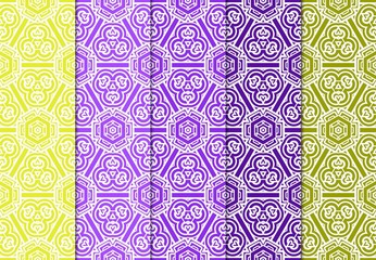 Vertical Seamless Patterns Set, Abstract Floral Geometric Texture. Ornament For Interior Design, Greeting Cards, Birthday Or Wedding Invitations, Paper Print. Ethnic Background In East Style