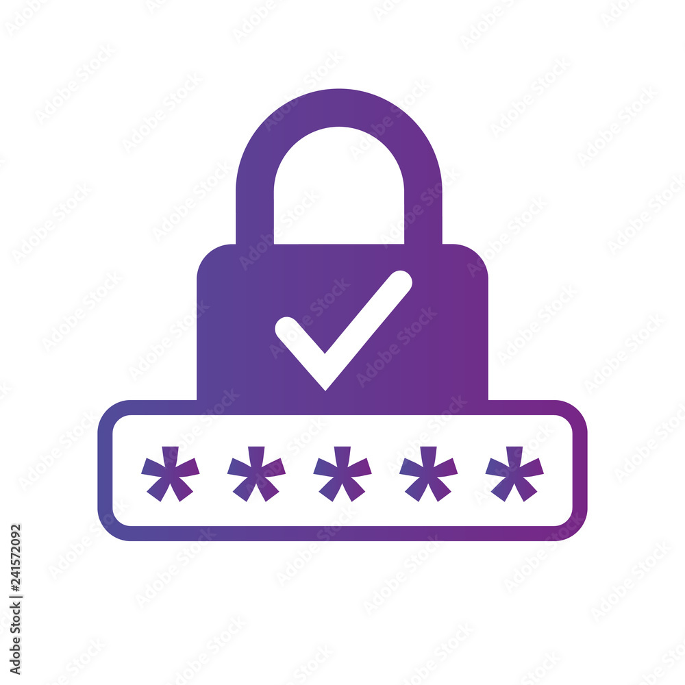 Poster pin code and lock. simple icon with checkmark. password protected. vector illustration isolated on w