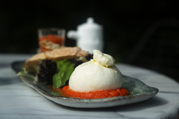 Italian burrata cheese with vegetable sauce