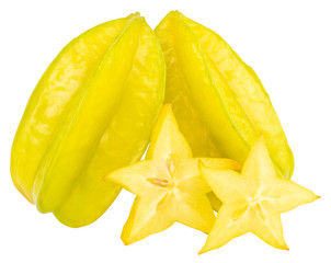 Fototapeta premium star fruit carambola or star apple ( starfruit ) isolated on white background with clipping path