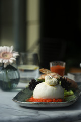 Italian burrata cheese with vegetable sauce