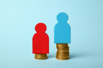 Inequality people income gap. Gold coins on scales.