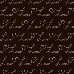 Black and white seamless pattern with Love text and heart