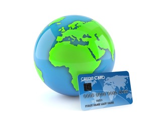 World globe with credit card