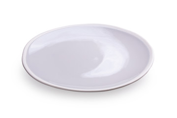 Empty blank ceramic dish on white background