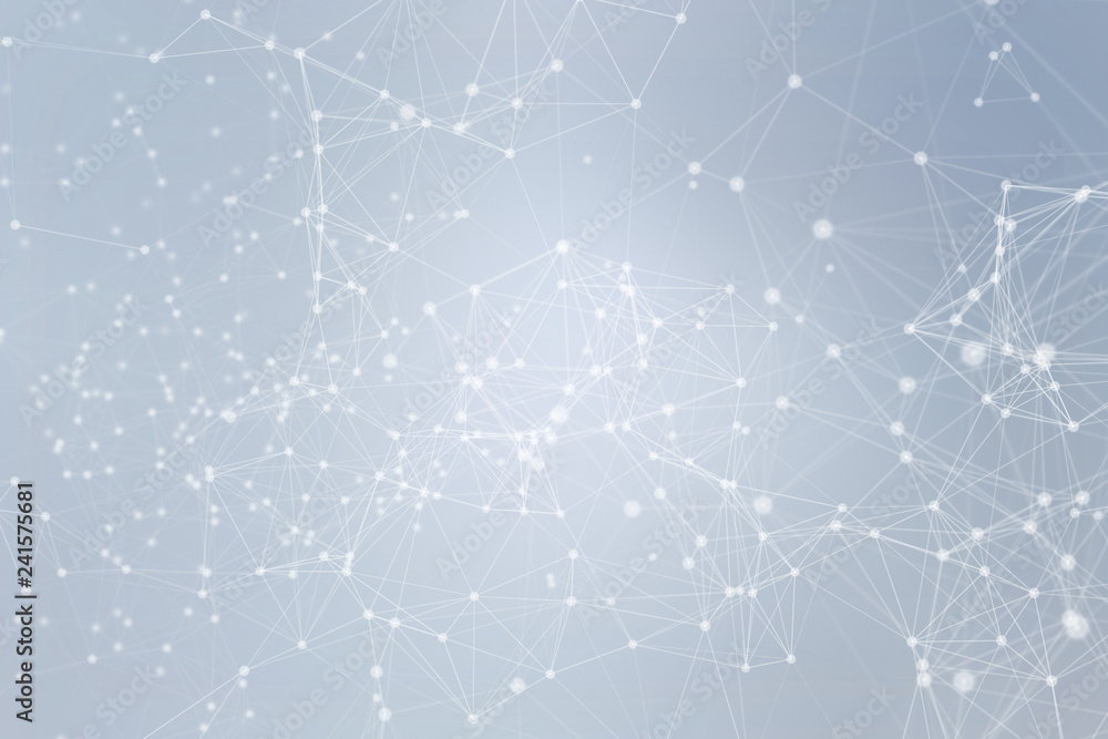 Poster white digital data and network connection triangle lines and spheres in futuristic technology concep