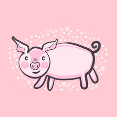 Obraz na płótnie Canvas cute and funny pig on a pink