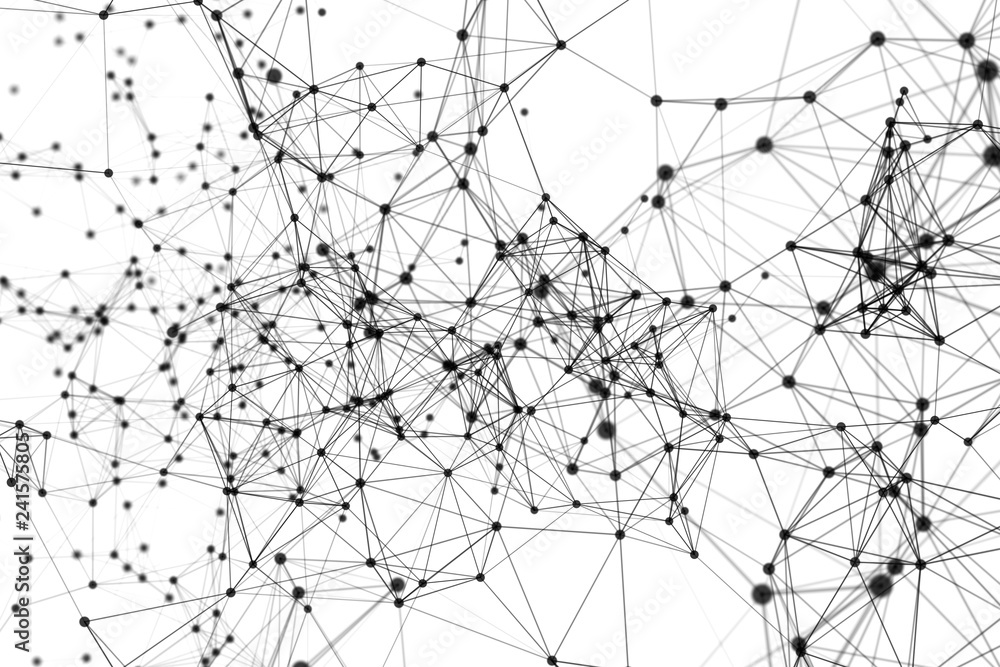 Poster black digital data and network connection triangle lines and spheres in futuristic technology concep