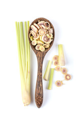 Lemongrass slice isolated on white background. top view