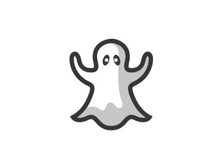 White Cute Ghost flying for funny halloween Logo design