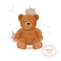 Teddy bear isolated Vector watercolor. lovely cute cartoon style bears