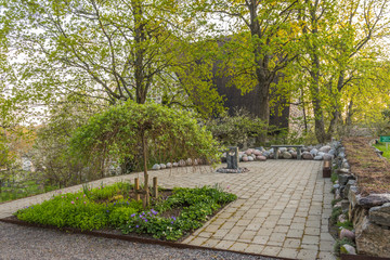 Memorial grove at Värmdö church in Stockholm one spring evening