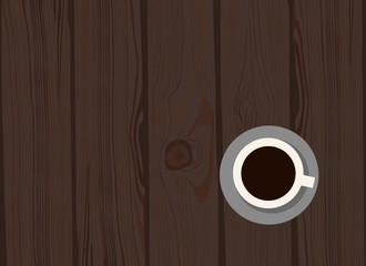 coffee cup on wooden table top view 
