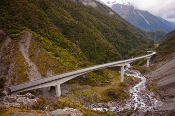 Bridge over the mountains of Arthurs pass in New Zealand
