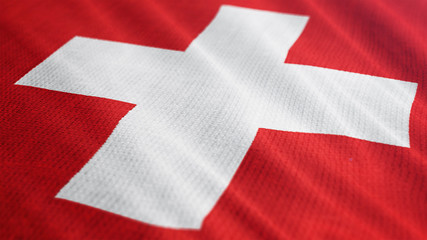 Switzerland flag is waving 3D illustration. Symbol of Switzerland's national on fabric cloth 3D rendering in full perspective.