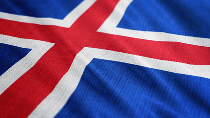 Iceland flag is waving 3D illustration. Symbol of Iceland's national on fabric cloth 3D rendering in full perspective.