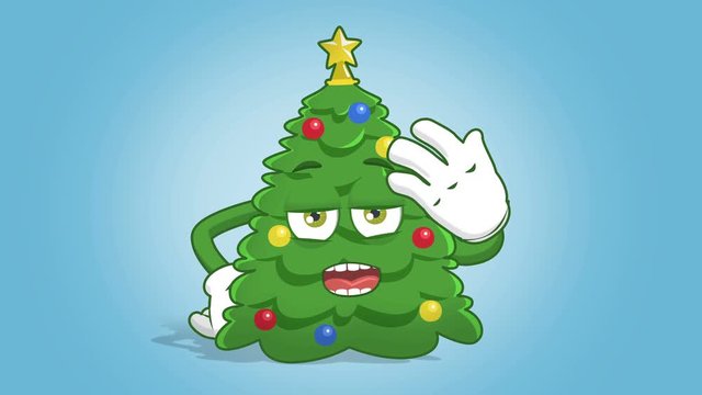 Cartoon Christmas Tree Upset Grumble with Face Animation Alpha Matte