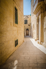 Fototapeta na wymiar Alleys of Mdina, Malta, the silent city.